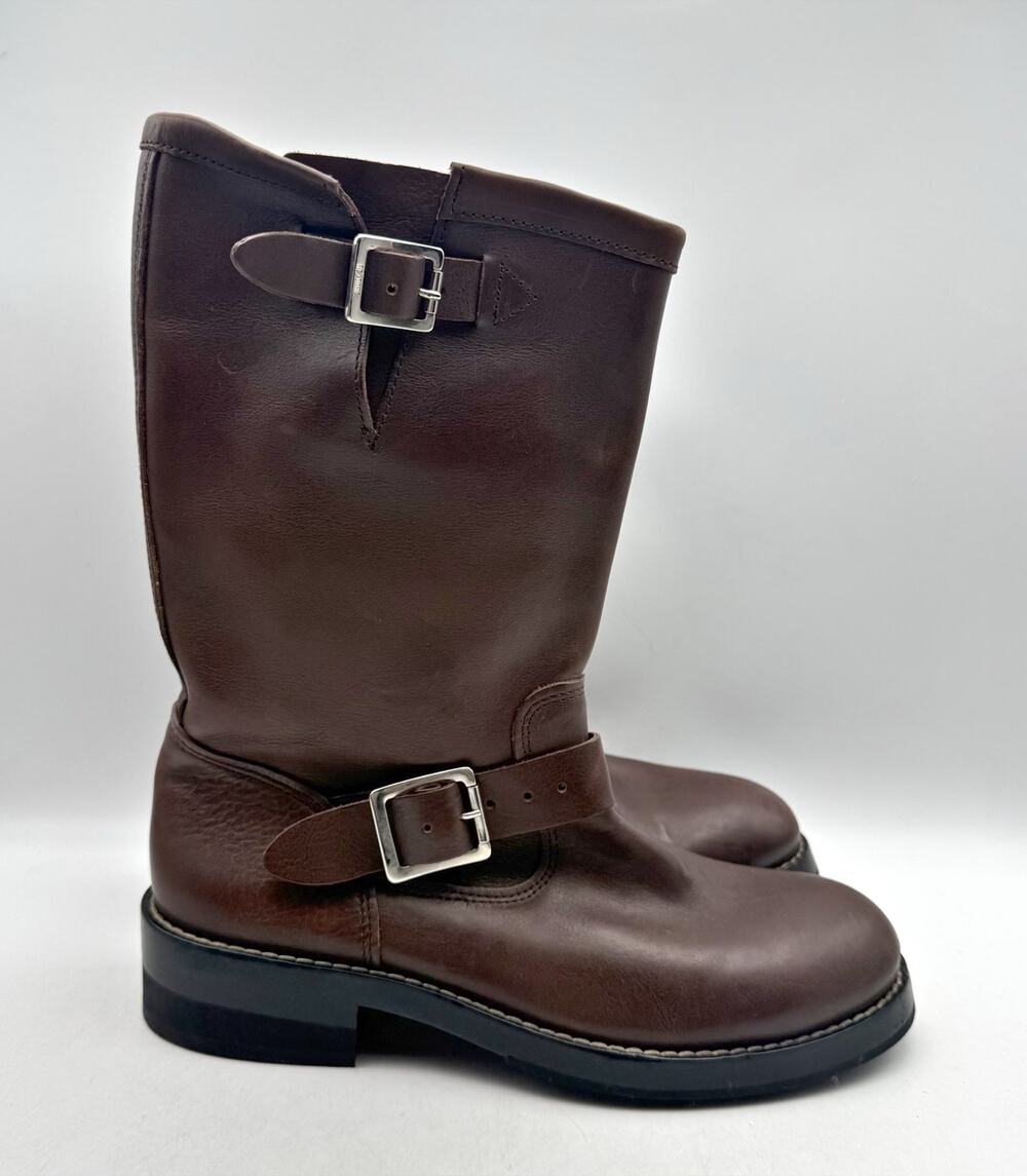 RE/DONE Women Vintage Engineer Mid Calf Boot EU 40 US 10 Dark Brown Leather NWOB